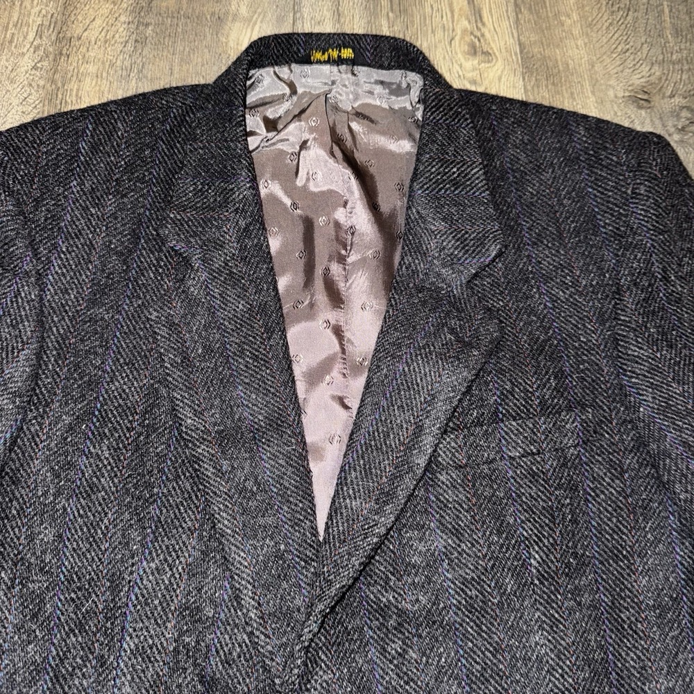 Vtg‎ Hunting Horn Wool Sport Coat Mens 44L Herringbone Tweed Blazer Suit Jacket